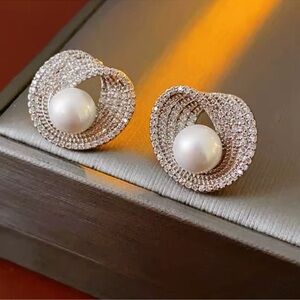Pearl Diamond Spiral Earrings Timeless Elegance